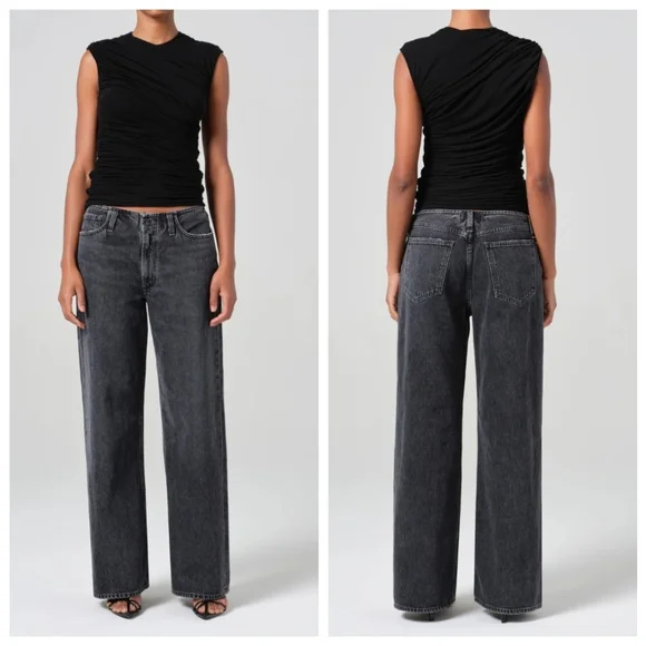 Agolde Lex Wide Leg Jean in Paradox Faded Black Size 28 Raw hem - Picture 2 of 14